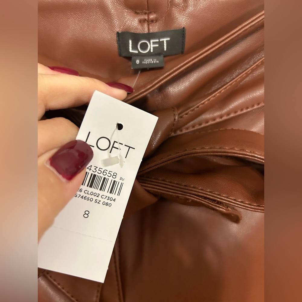 NWT LOFT Faux Leather Brown Pants with matching Belt - Picture 5 of 9
